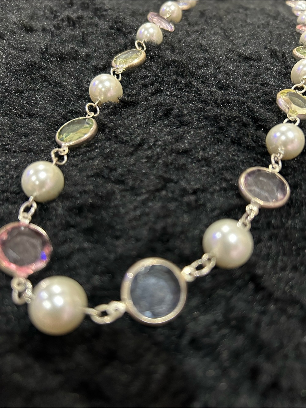 American Vintage Pearl Necklace with Pastel Crystal Stations